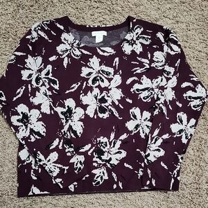 Cynthia Rowley Floral Print Sweatshirt - Burgundy and White